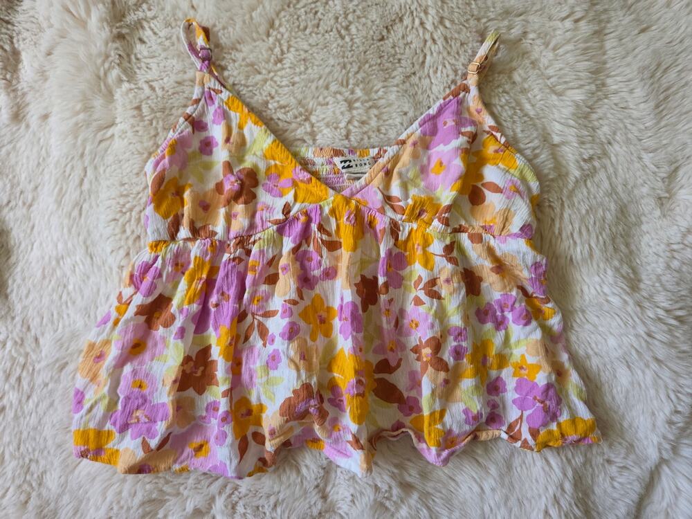 Billabong Women's Happy Feelings Woven Baby Doll Tank Top Floral Print small